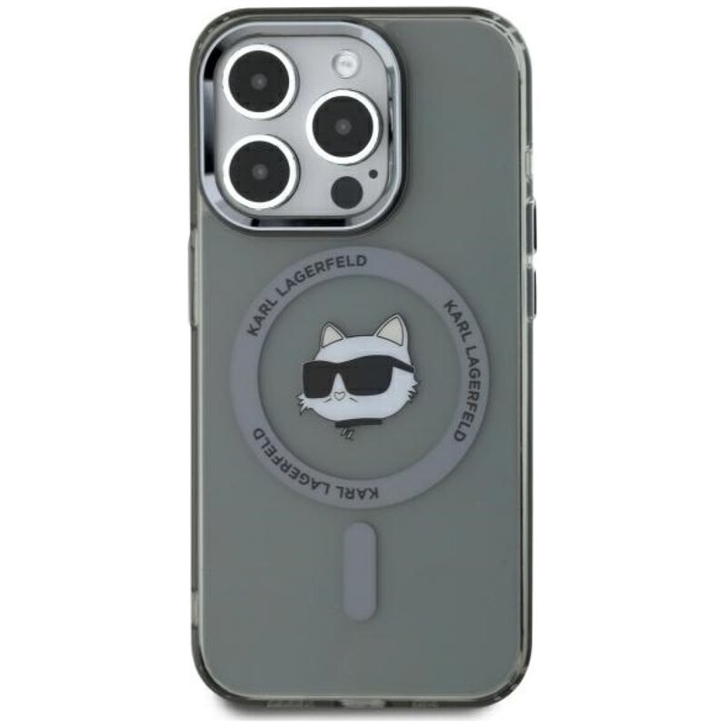 Etui KARL LAGERFELD IML Metal Choupette Head MagSafe do Apple iPhone 15 Pro Max Przezroczysto-czarny