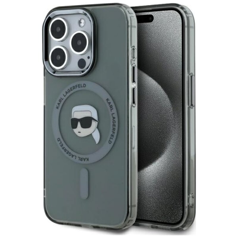 Etui KARL LAGERFELD IML Metal Karl Head MagSafe do Apple iPhone 15 Pro Max Przezroczysto-czarny