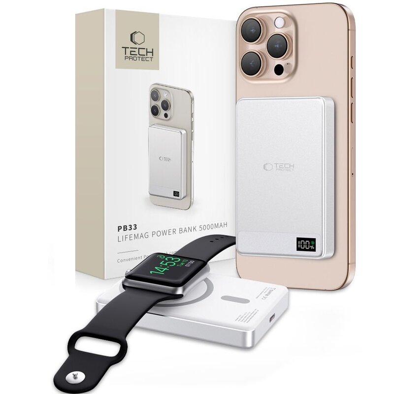 Powerbank TECH-PROTECT PB33 LifeMag MagSafe 5000mAh 15W Srebrny