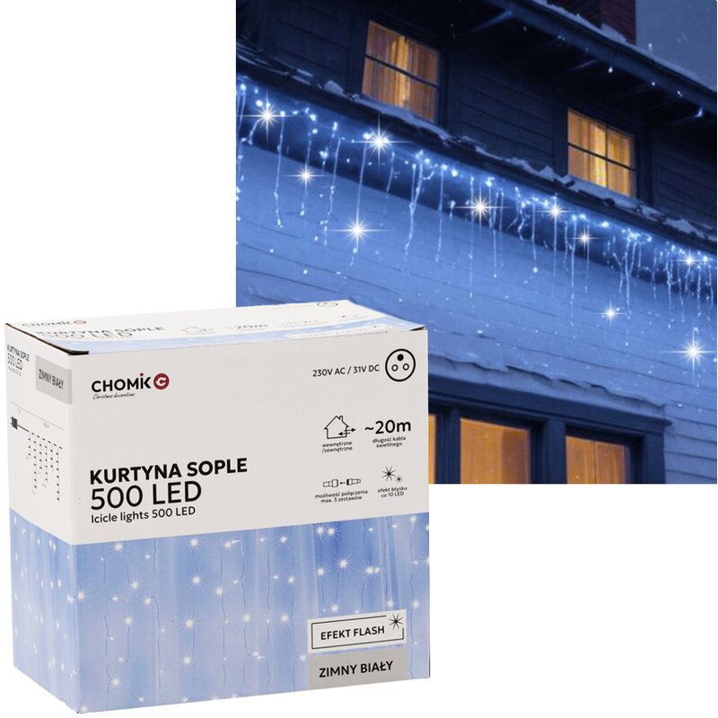 Kurtyna dekoracyjna EXTRALINK 9898 500 LED Sieciowe 20 m Biały