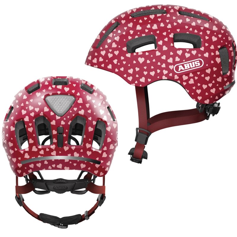 Kask rowerowy ABUS Youn-I 2.0 Cherry Heart Czerwony dla Dzieci z lampką (rozmiar S)
