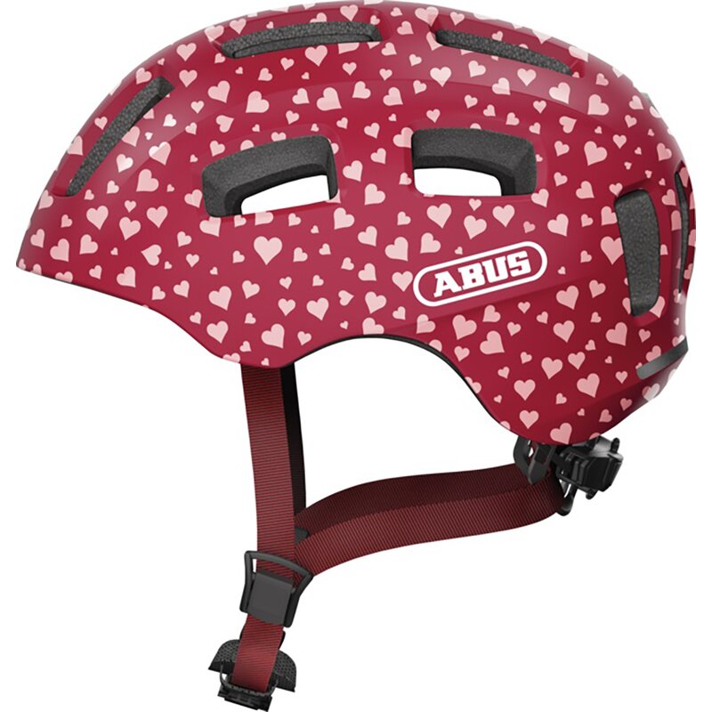 Kask rowerowy ABUS Youn-I 2.0 Cherry Heart Czerwony dla Dzieci z lampką (rozmiar M)