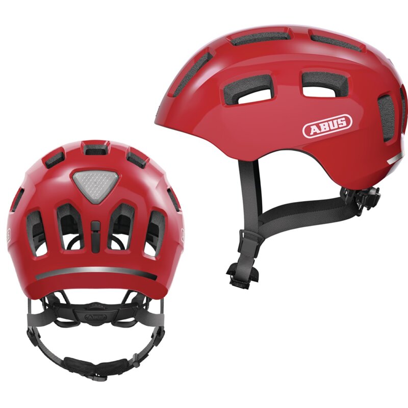 Kask rowerowy ABUS Youn-I 2.0 Blaze Czerwony dla Dzieci z lampką (rozmiar M, 52-57 cm)