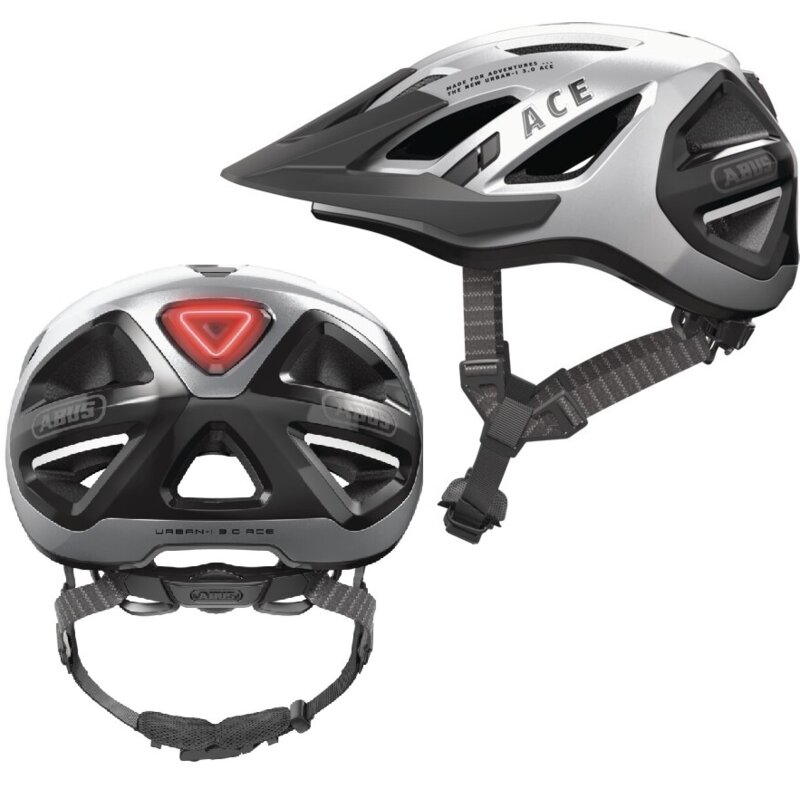 Kask rowerowy ABUS Urban-I 3.0 Ace Glean Srebrny z lampką (rozmiar M)
