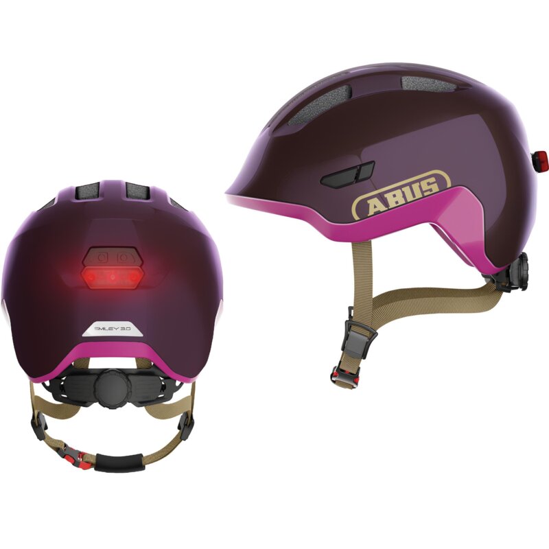 Kask rowerowy ABUS Smiley 3.0 Ace LED Royal Fioletowy dla Dzieci z lampką (rozmiar S)