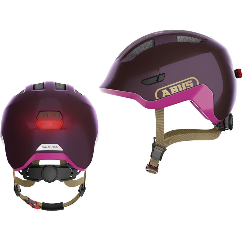 Kask rowerowy ABUS Smiley 3.0 Ace LED Royal Fioletowy dla Dzieci z lampką (rozmiar M)
