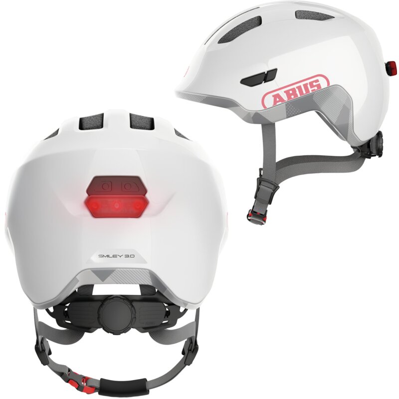 Kask rowerowy ABUS Smiley 3.0 Ace LED Shiny Biało-szary dla Dzieci z lampką (rozmiar S, 45-50 cm)