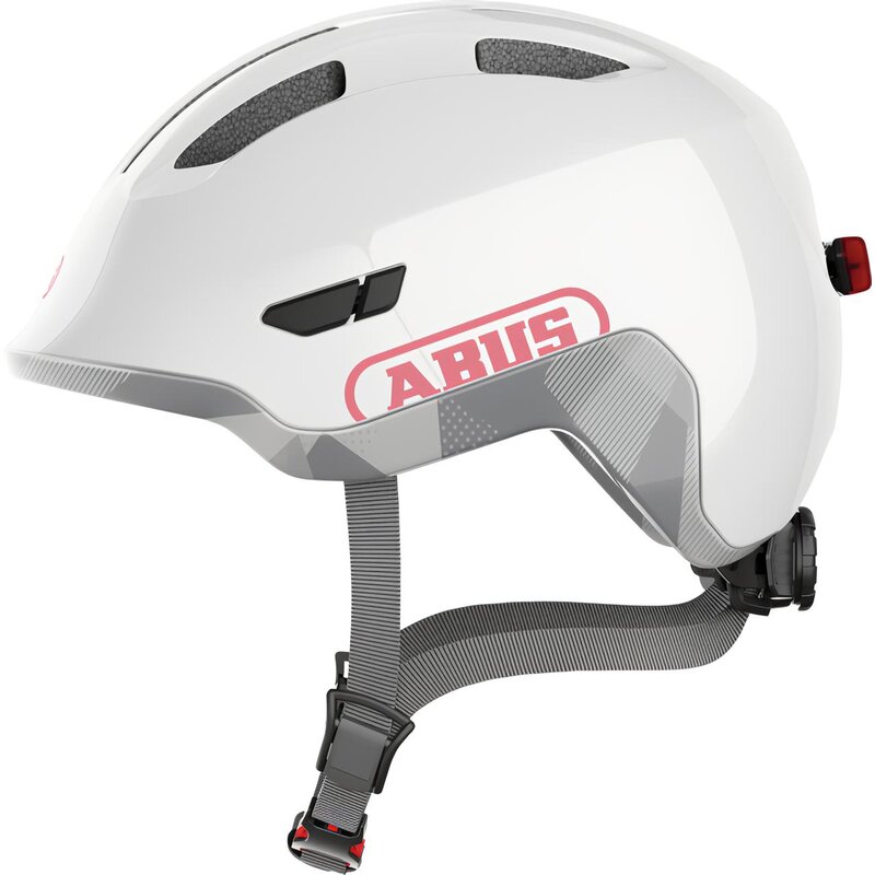 Kask rowerowy ABUS Smiley 3.0 Ace LED Shiny Biało-szary dla Dzieci z lampką (rozmiar S)