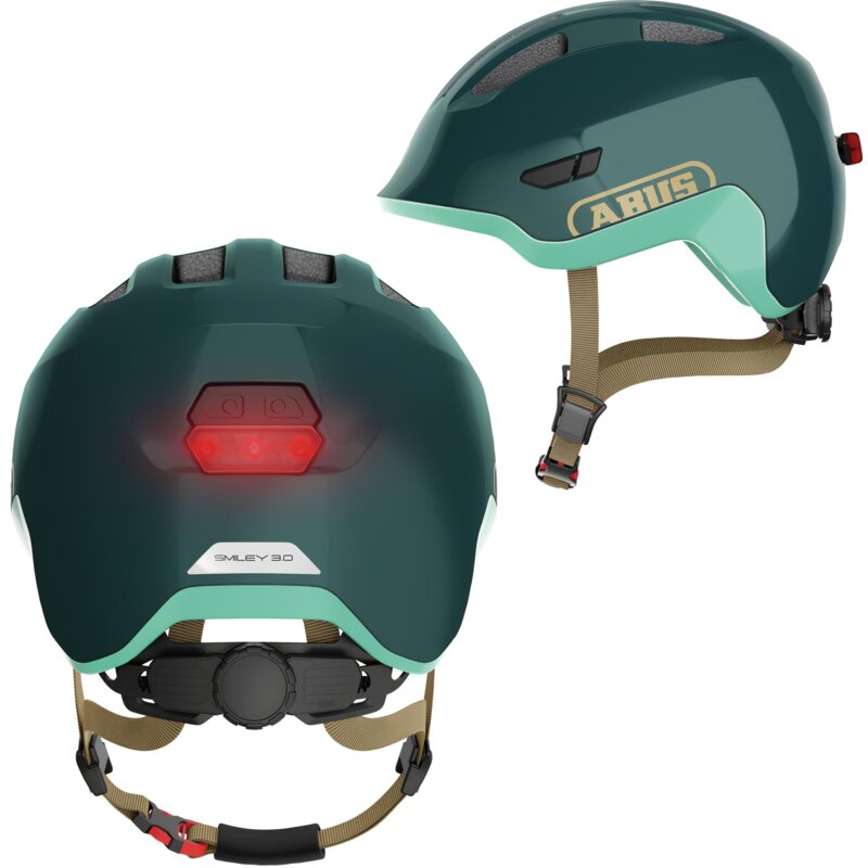 Kask rowerowy ABUS Smiley 3.0 Ace LED Royal Zielony dla Dzieci z lampką (rozmiar S, 45-50 cm)
