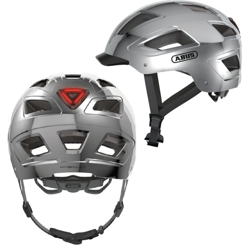 Kask rowerowy ABUS Hyban 2.0 Srebrny-chrom Miejski z lampką (rozmiar M)