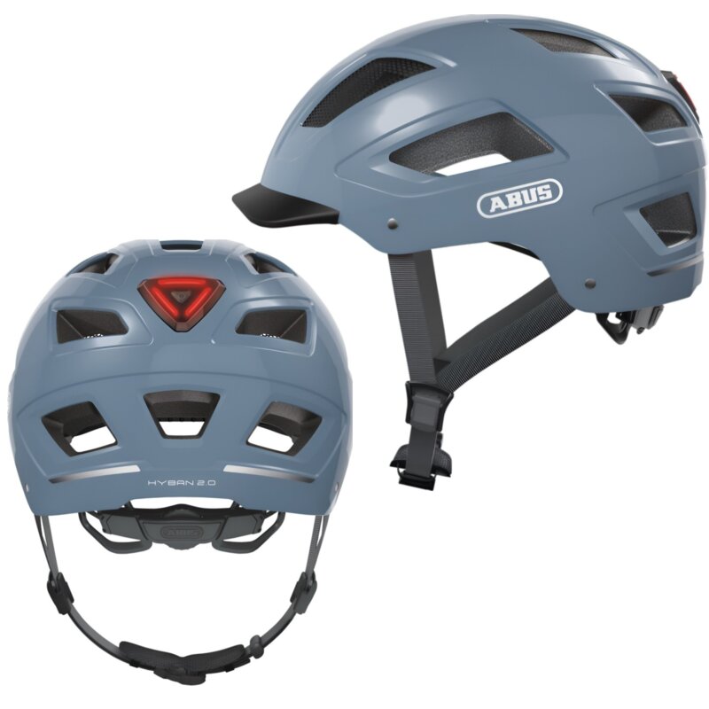 Kask rowerowy ABUS Hyban 2.0 Glacier Niebieski Miejski z lampką (rozmiar L)