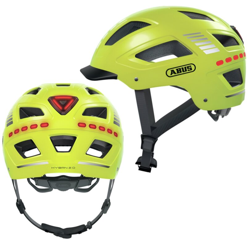 Kask rowerowy ABUS Hyban 2.0 LED Signal Żółty Miejski z lampką (rozmiar M)