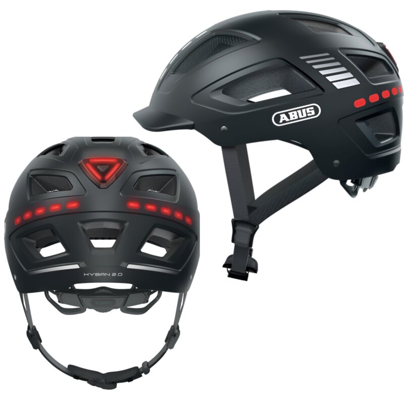 Kask rowerowy ABUS Hyban 2.0 LED Signal Czarny Miejski z lampką (rozmiar M)