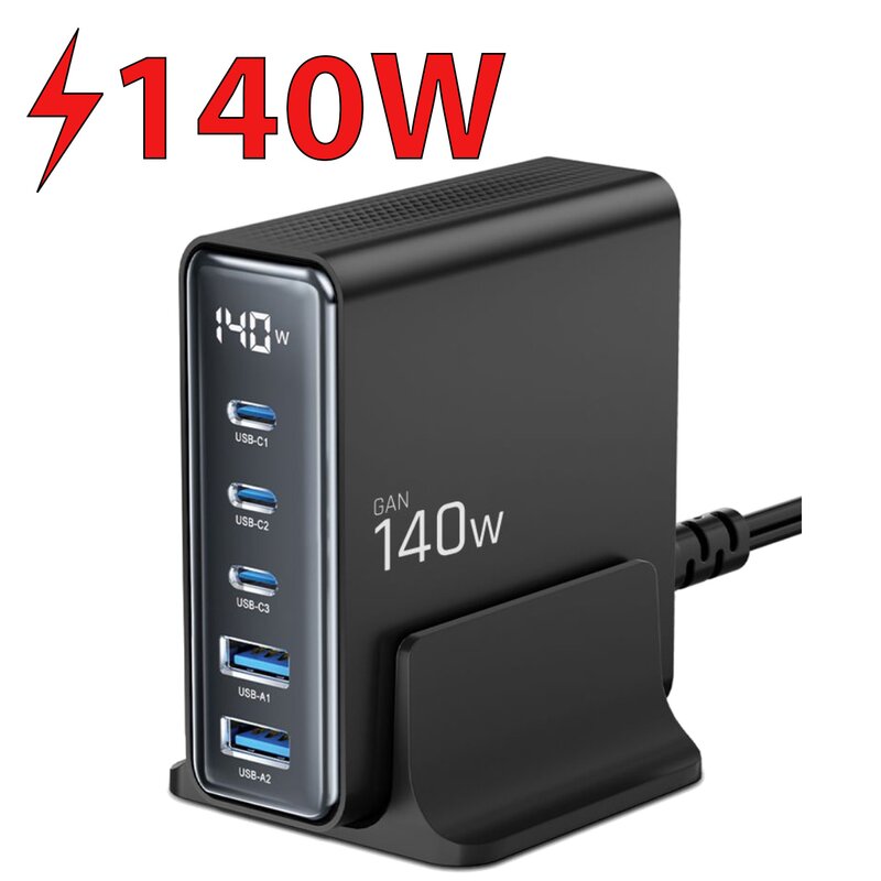 Stacja ładująca TECH-PROTECT DC140W-GAN 140W Czarny ładowarka do telefonu USB, USB-C
