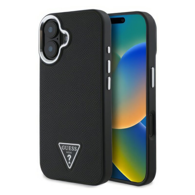 Etui GUESS Grained Triangle MagSafe do Apple iPhone 16 Plus Czarny
