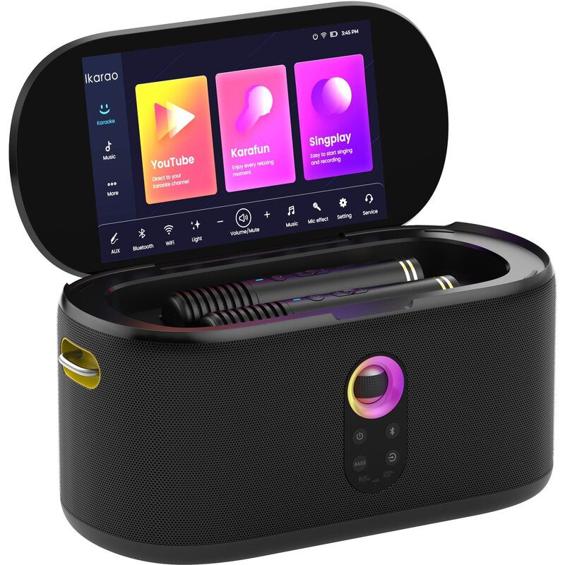 Power Audio IKARAO SHELL S1, BT, Wi-Fi, Bateria 8 godzin, 10.1-calowy ekran dotykowy, Dwa bezprzewodowe mikrofony w zestawie