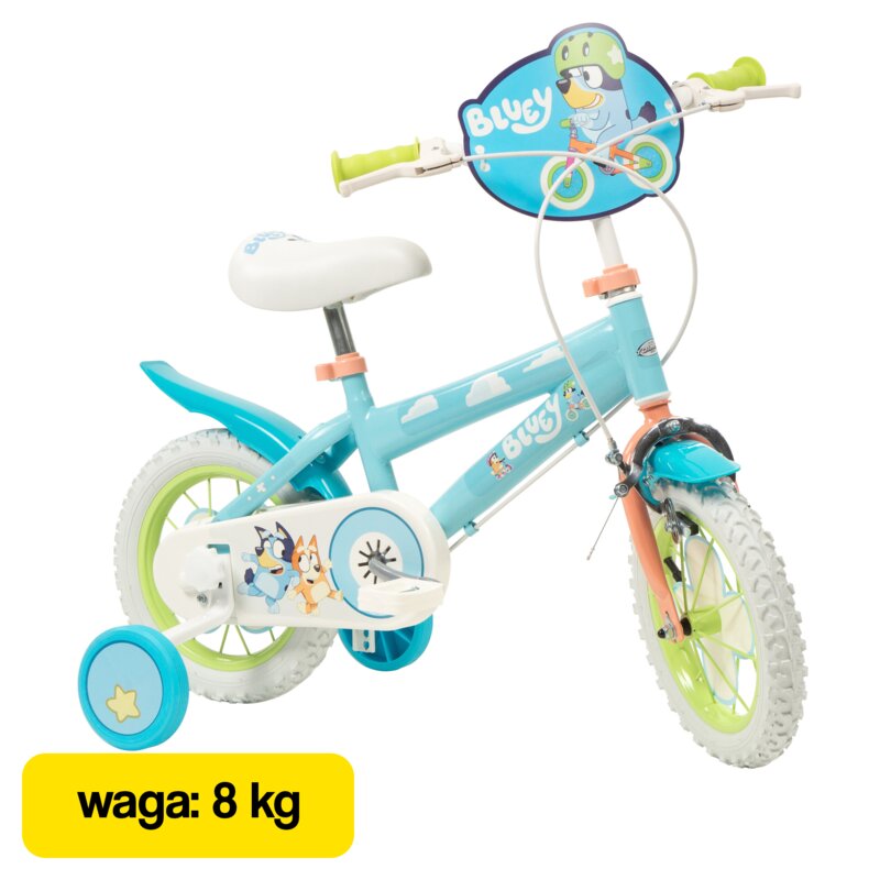 Rower dziecięcy TOIMSA Bluey 1259 12 cali Błękitno-limonkowy Wzrost: 85-100 cm Wiek: 3 lata