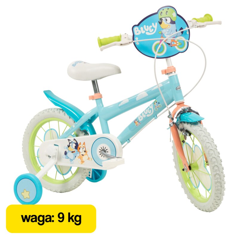 Rower dziecięcy TOIMSA Bluey 14 cali Błękitno-limonkowy Wzrost: 95-110 cm Wiek: 4-6 lat