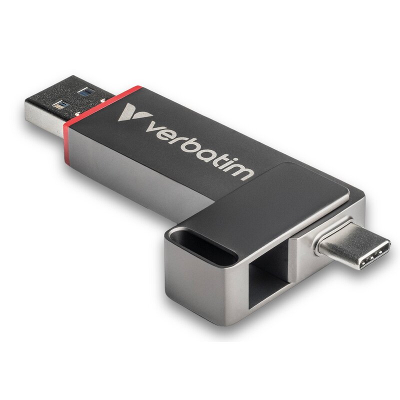 Pendrive VERBATIM Dual QuickStick 512GB, USB-C / USB 3.2 Gen 1, Odczyt 550 Mb/s, Zapis 500 Mb/s Szaro-czerwony