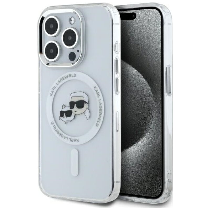 Etui KARL LAGERFELD IML Metal Karl & Choupette Head MagSafe do Apple iPhone 15 Pro Max Biały