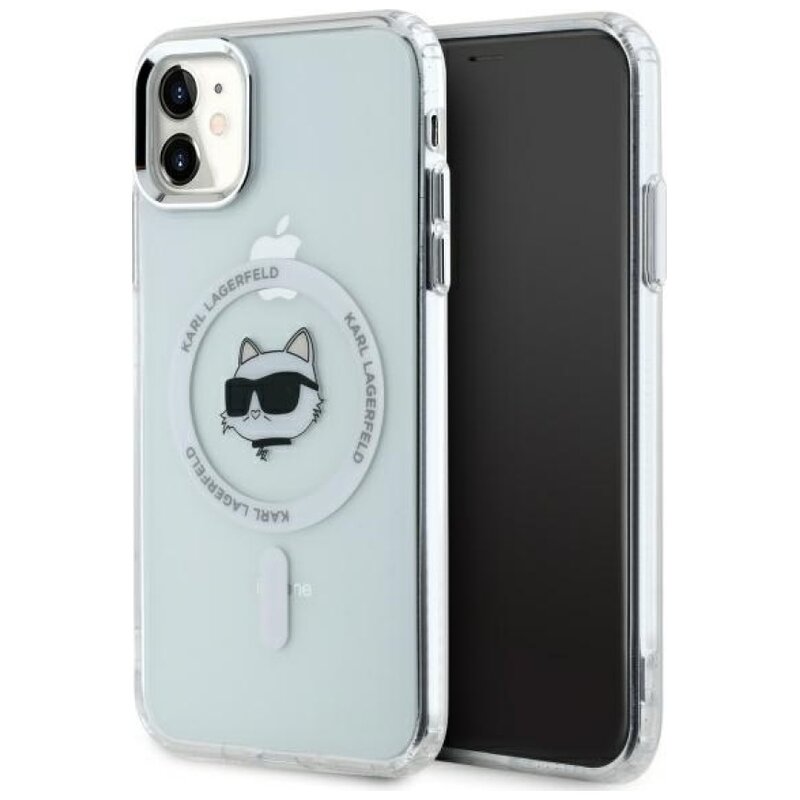 Etui KARL LAGERFELD IML Metal Choupette Head MagSafe do Apple iPhone 11/Xr Biały
