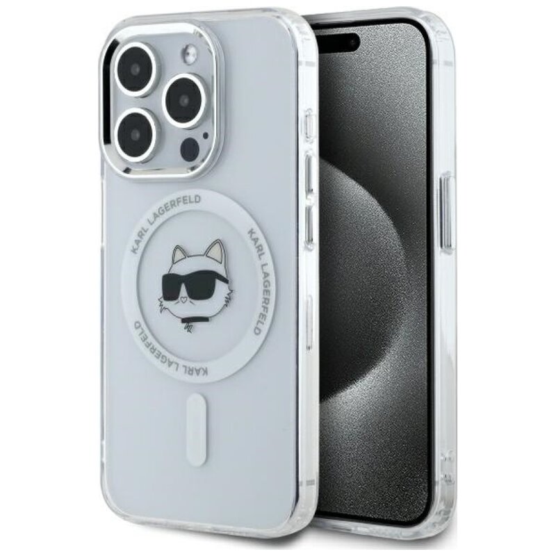 Etui KARL LAGERFELD IML Metal Choupette Head MagSafe do Apple iPhone 15 Pro Biały