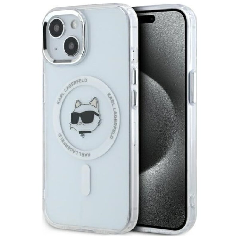 Etui KARL LAGERFELD IML Metal Choupette Head MagSafe do Apple iPhone 15 Plus Biały