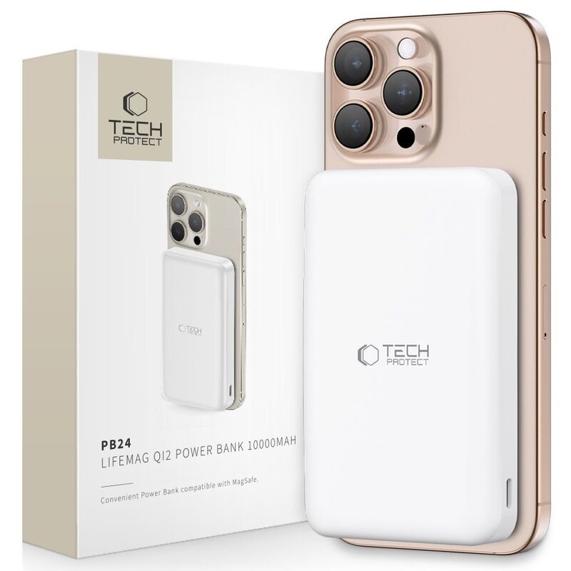 Powerbank TECH-PROTECT PB24 LifeMag QI2 MagSafe 10000 mAh 15W Biały