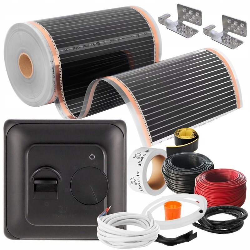 Folia grzewcza na podczerwień MISSION AIR Black Silver PTC 160W/m2 20m² szer. 50cm + regulator Aries Czarny