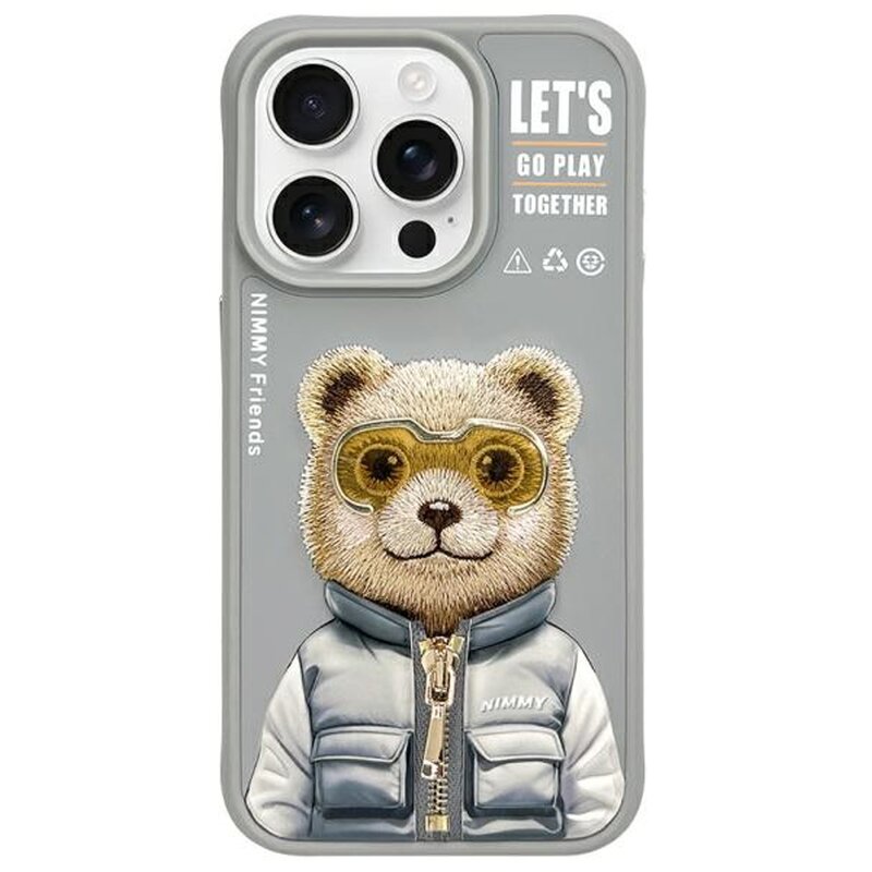 Etui NIMMY Cool&Cute 2.0 Bear do Apple iPhone 15 Pro Max Szary