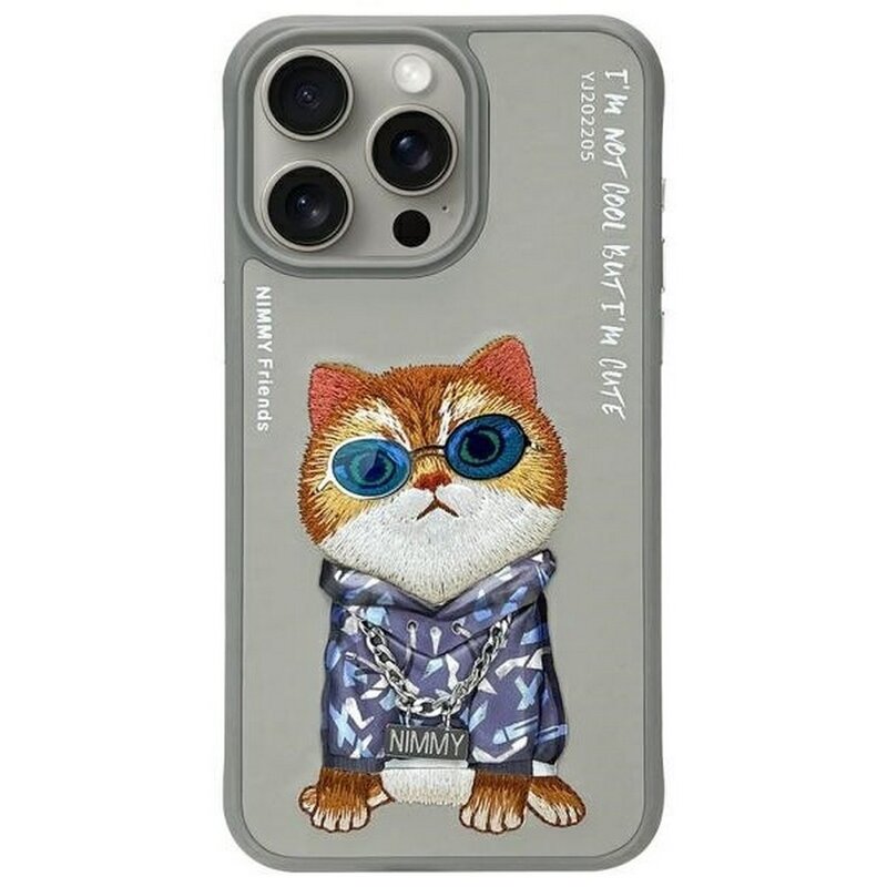 Etui NIMMY Glasses Cool Cat do Apple iPhone 15 Pro Szary