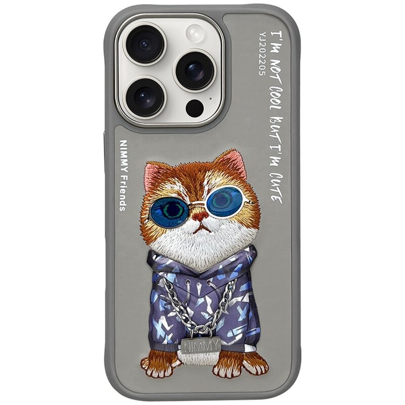Etui NIMMY Glasses Cool Cat do Apple iPhone 16 Pro Max Szary
