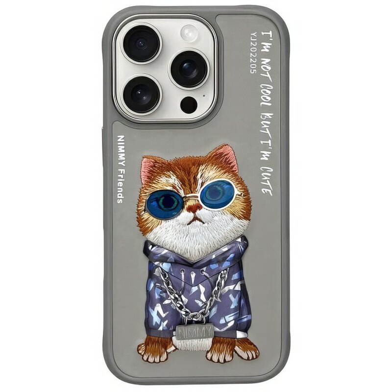 Etui NIMMY Glasses Cool Cat do Apple iPhone 16 Pro Szary