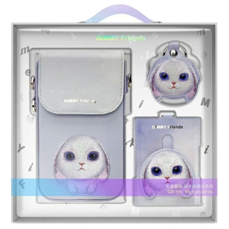 Zestaw prezentowy NIMMY Big Eyed Pet 2.0 Rabbit Fioletowy 3w1 Torebka na telefon + Portfel + Etui na lokalizator