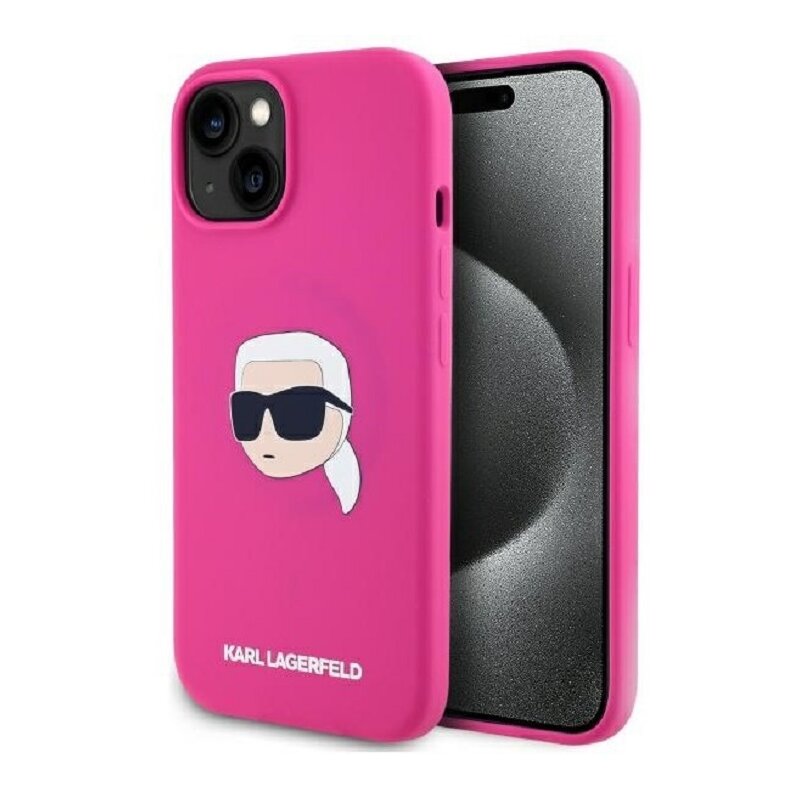 Etui KARL LAGERFELD Silicione Karl Head Print MagSafe do Apple iPhone 15 Fuksja