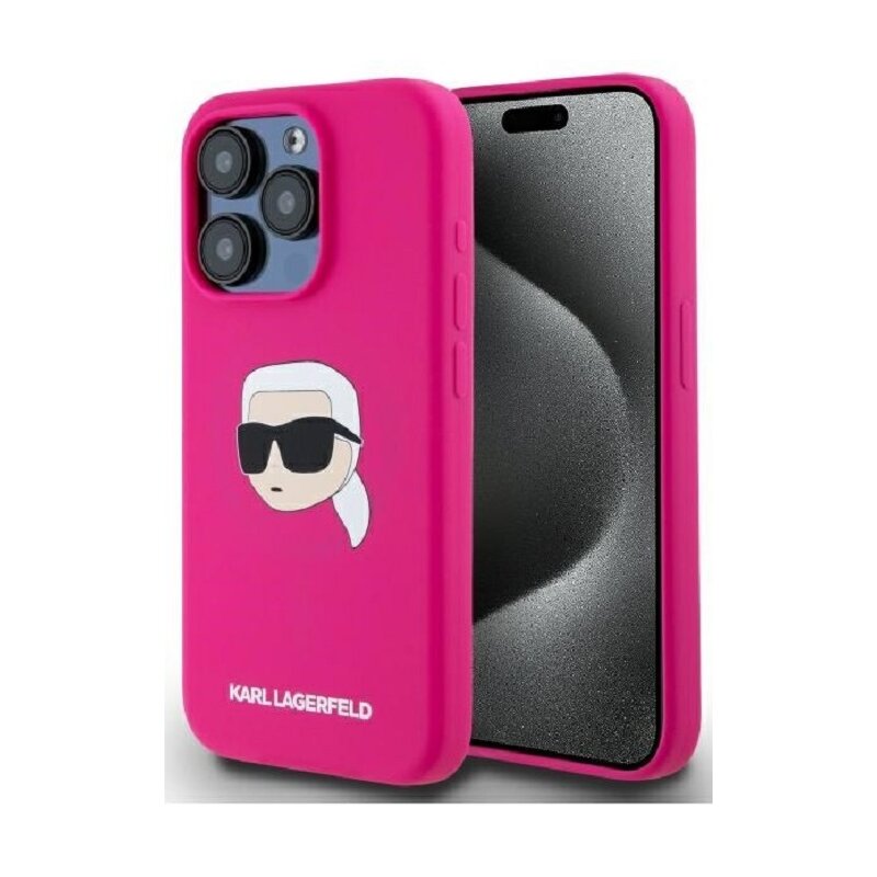 Etui KARL LAGERFELD Silicone Karl Head Print MagSafe do Apple iPhone 15 Pro Fuksja