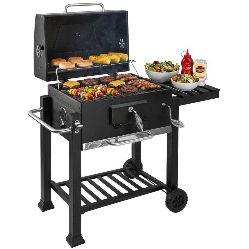 Grill ogrodowy węglowy GOCKOWIAK Mejor Zamykany, kółka, półki boczne, termometr