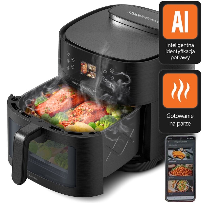 Air Fryer Frytkownica beztłuszczowa AI GÖTZE & JENSEN AF850T by Setti+ WiFi rozpoznawanie potraw i gotowanie na parze