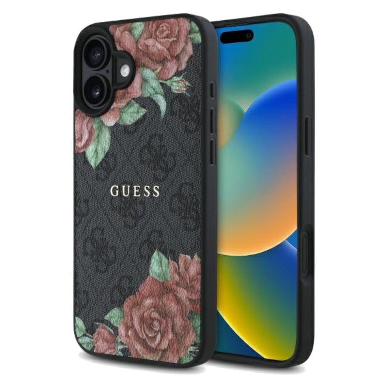 Etui GUESS 4G Flowers Print MagSafe do Apple iPhone 16 Czarny