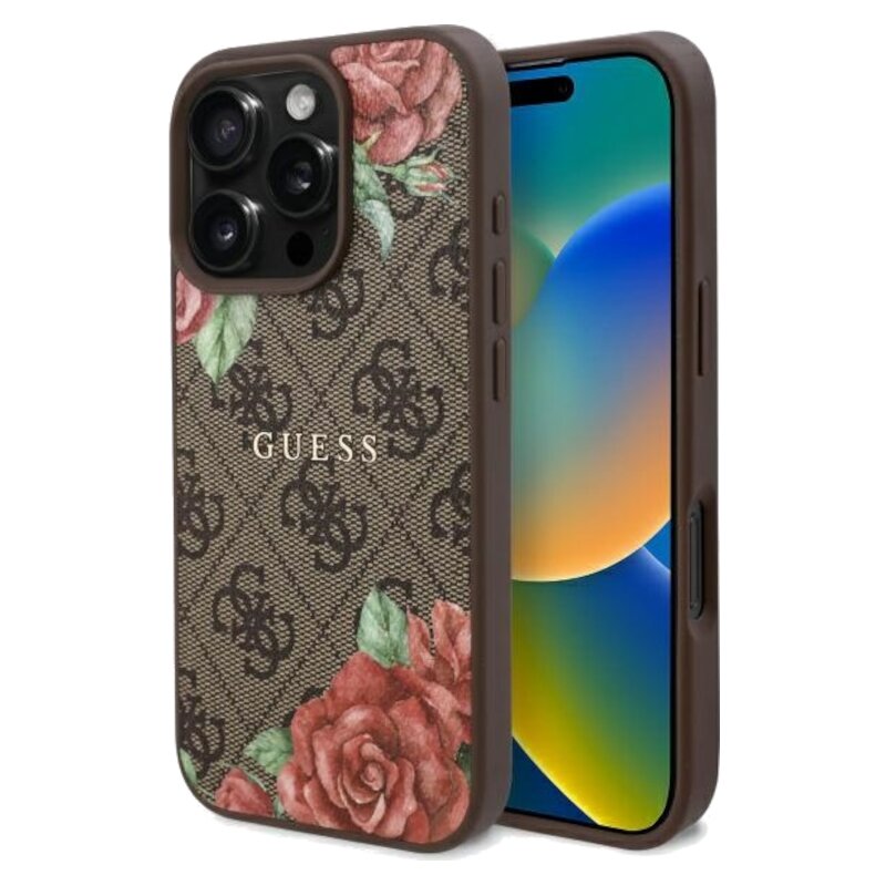 Etui GUESS 4G Flowers Print MagSafe do Apple iPhone 16 Pro Max Brązowy