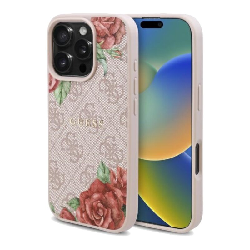 Etui GUESS 4G Flowers Print MagSafe do Apple iPhone 16 Pro Max Różowy