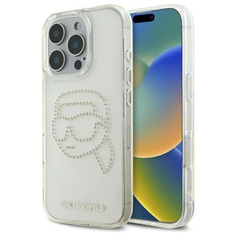 Etui KARL LAGERFELD IML Rhinestones Karl Head do Apple iPhone 16 Pro Max Przezroczysty