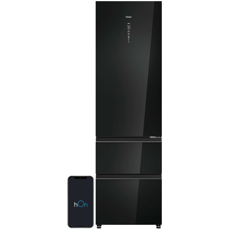 Lodówka HAIER HTW7620DNGB 3-drzwiowa No Frost czarne szkło oświetlenie tylnej ściany
