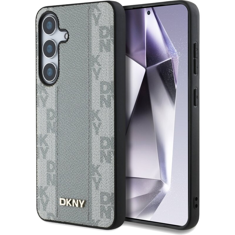 Etui DKNY Leather Checkered Pattern MagSafe do Samsung Galaxy S25 Ciemnoszary