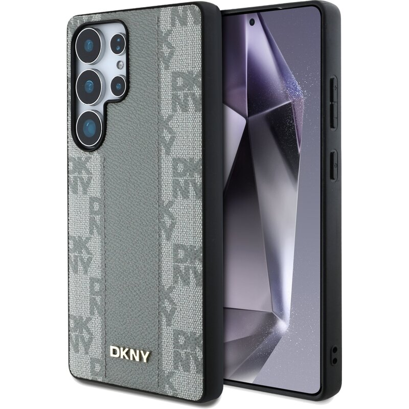 Etui DKNY Leather Checkered Pattern MagSafe do Samsung Galaxy S25 Ultra Ciemnoszary