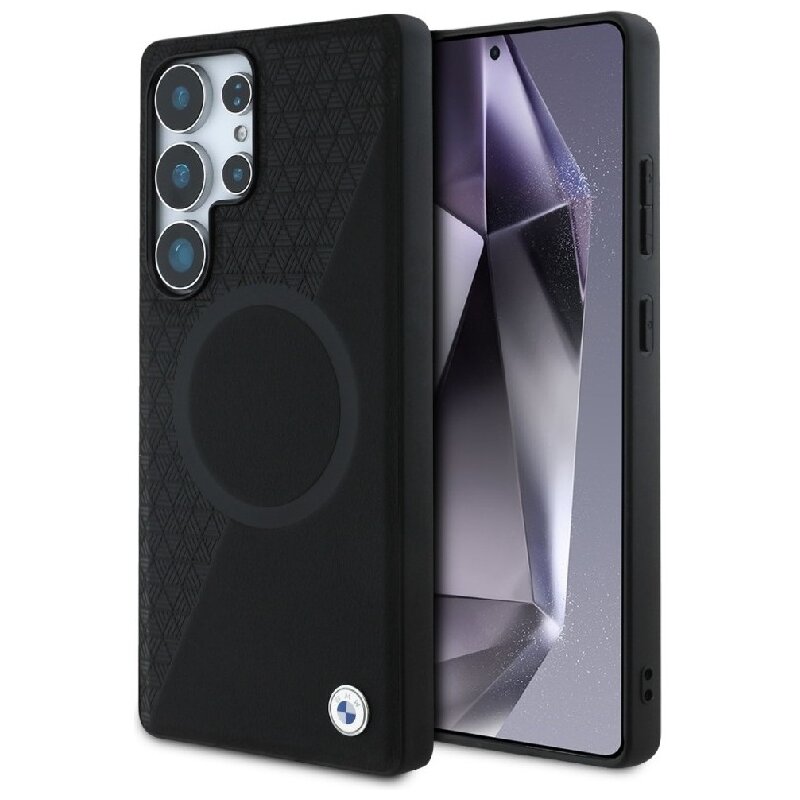 BMW Leather Half Textured MagSafe do Galaxy S25 Ultra Czarny