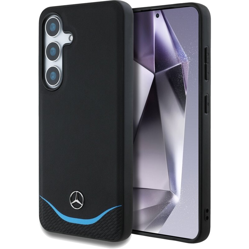 Mercedes-Benz Leather Contrasted Blue Horizontal Curve MagSafe do Galaxy S25 Czarny