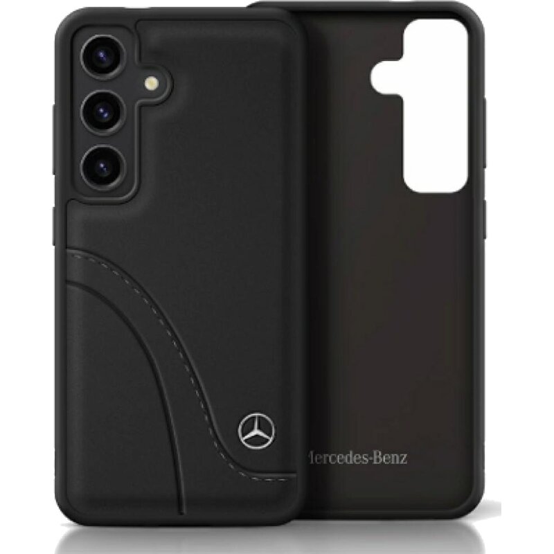 Mercedes-Benz Leather Curved Stitches do Galaxy S25 Czarny