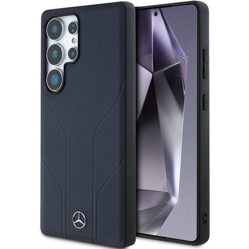 Mercedes-Benz Leather Debossed Lines MagSafe do Galaxy S25 Ultra Niebieski