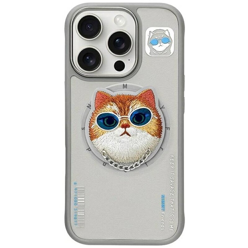 Etui NIMMY Glasses Cool Cat MagSafe do Apple iPhone 16 Pro Szary